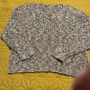 Cream/peach/teal Chunky Knit Crew Neck Sweater